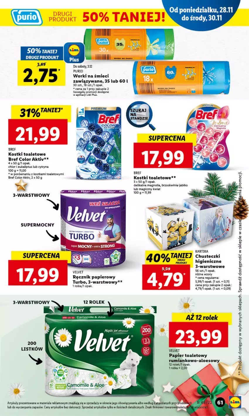 Gazetka promocyjna Lidl - GAZETKA - ważna 28.11 do 30.11.2022 - strona 65 - produkty: Bref, Chusteczki, Papier, Papier toaletowy, Por, Ręcznik, Rum, Velvet, Worki na śmiec, Worki na śmieci