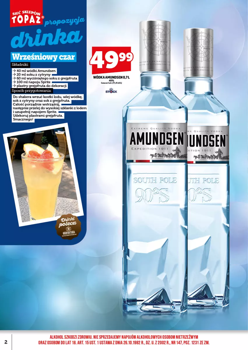 Gazetka promocyjna Topaz - Gazetka - ważna 01.09 do 15.09.2026 - strona 4 - produkty: Amundsen, Cytryny, Grejpfrut, Lanki, Napoje, Por, Sok, Sprite, Stock, Wódka