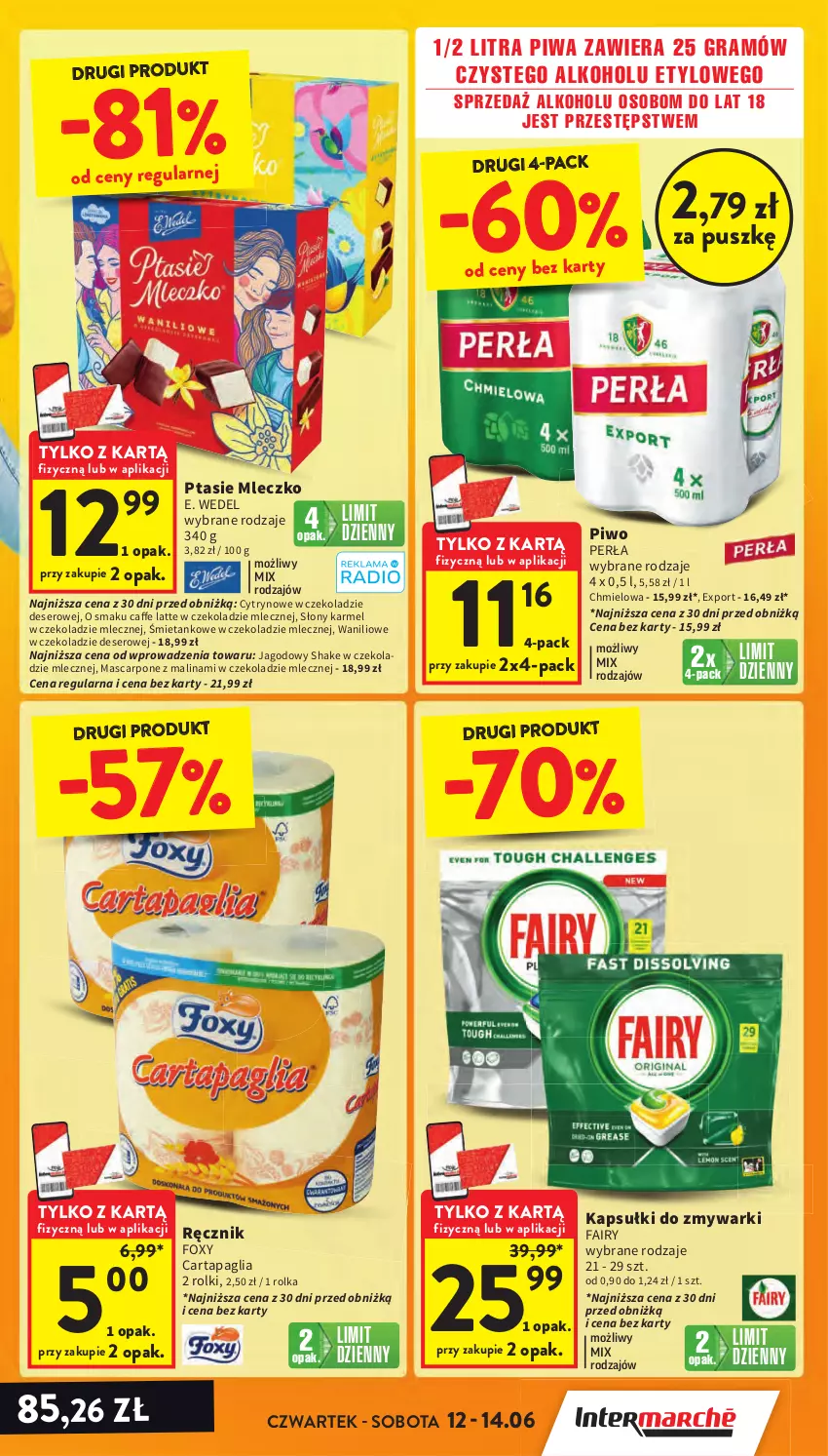 Gazetka promocyjna Intermarche - Gazetka Intermarche - ważna 12.06 do 16.06.2025 - strona 3 - produkty: Deser, E. Wedel, Fa, Fairy, Foxy, Gra, Mascarpone, Mleczko, Perła, Piwa, Piwo, Por, Ptasie mleczko, Ręcznik, Rolki, Ser, Zmywarki