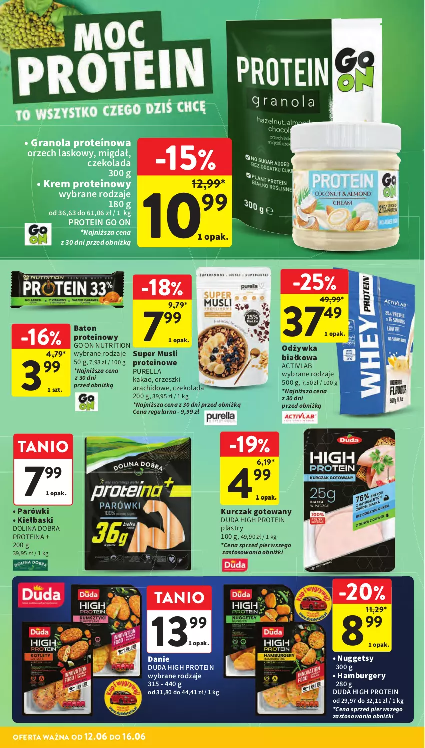 Gazetka promocyjna Intermarche - Gazetka Intermarche - ważna 12.06 do 16.06.2025 - strona 32 - produkty: Baton, Burger, Czekolada, Duda, Gra, Granola, Hamburger, Kakao, Kurczak, Kurczak gotowany, Mus, Odżywka, Orzeszki, Parówki, Pur