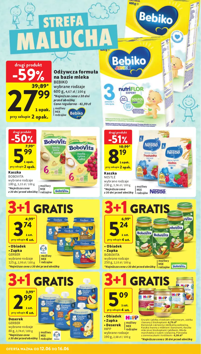 Gazetka promocyjna Intermarche - Gazetka Intermarche - ważna 12.06 do 16.06.2025 - strona 44 - produkty: Banany, Bebiko, BoboVita, Deser, Gerber, Gra, Gruszki, HiPP, Jabłka, Królik, Marchewka, Nestlé, Ryż, Ser, Serek
