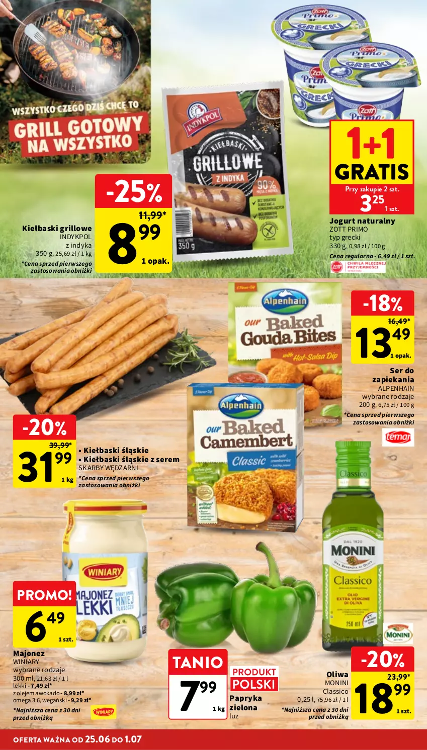 Gazetka promocyjna Intermarche - Gazetka Intermarche - ważna 25.06 do 01.07.2026 - strona 10 - produkty: Gra, Grill, Jogurt, Jogurt naturalny, Kiełbaski śląskie, Majonez, Monini, Olej, Papryka, Ser, Winiary, Zott, Zott Primo