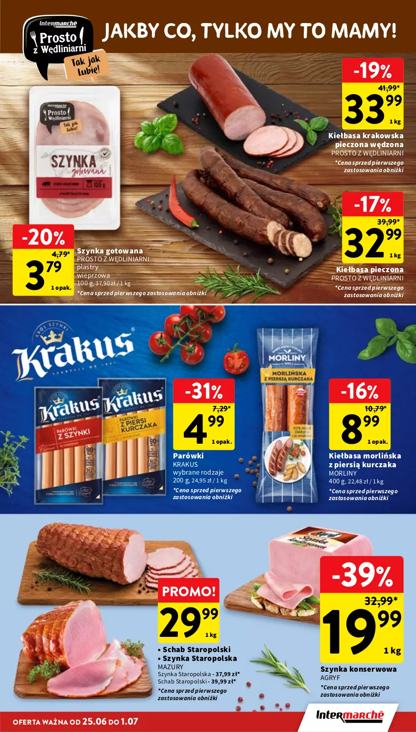 Gazetka promocyjna Intermarche - Gazetka Intermarche - ważna 25.06 do 01.07.2026 - strona 17 - produkty: Gry, Kiełbasa, Kiełbasa krakowska, Krakus, Kurczak, Morliny, Parówki, Piec, Ser, Szynka, Szynka konserwowa
