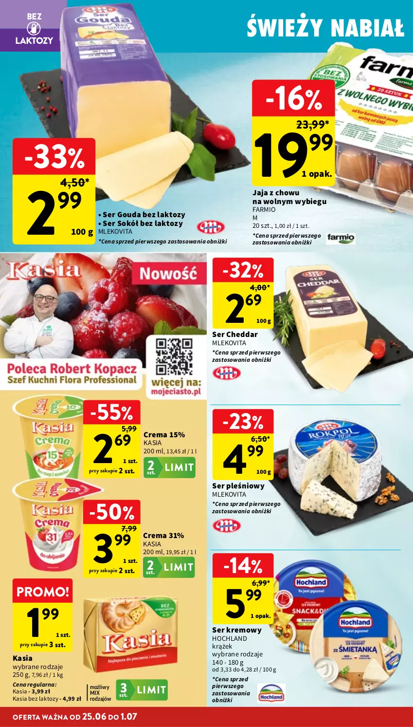 Gazetka promocyjna Intermarche - Gazetka Intermarche - ważna 25.06 do 01.07.2026 - strona 20 - produkty: Cheddar, Fa, Gouda, Hochland, Jaja, Kasia, Mleko, Mlekovita, Ser, Ser pleśniowy, Sok, Sokół