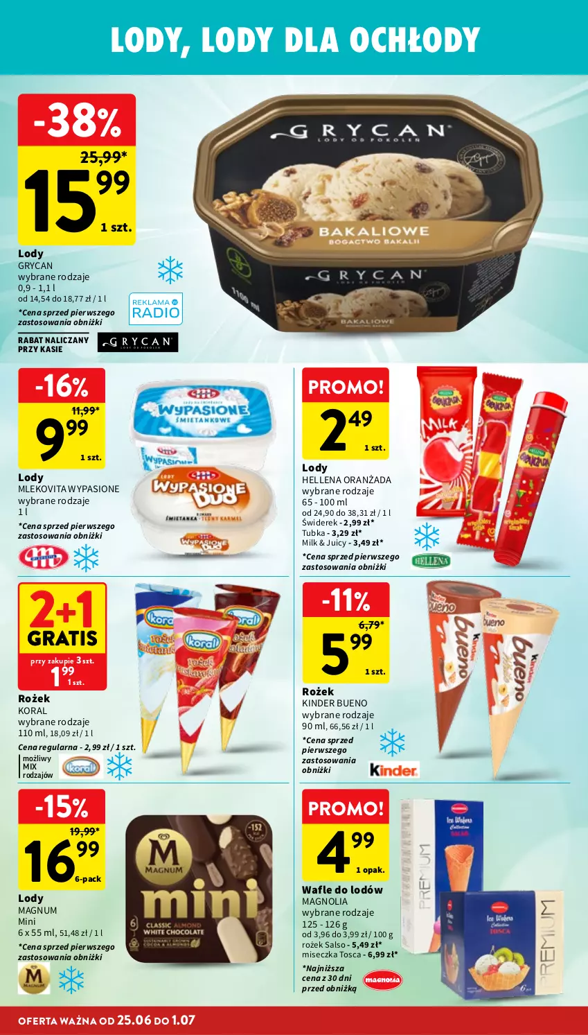 Gazetka promocyjna Intermarche - Gazetka Intermarche - ważna 25.06 do 01.07.2026 - strona 24 - produkty: Gra, Gry, Hellena, Kinder, Kinder Bueno, Lody, Miseczka, Mleko, Mlekovita, Oranżada, Wafle, Wafle do lodów