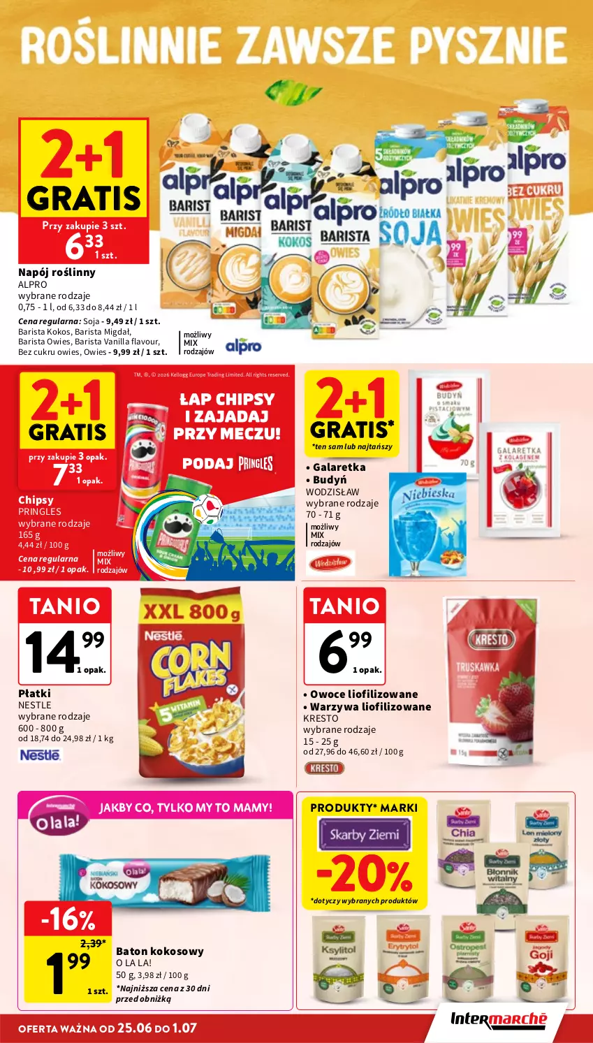 Gazetka promocyjna Intermarche - Gazetka Intermarche - ważna 25.06 do 01.07.2026 - strona 27 - produkty: Alpro, Baton, Budyń, Chipsy, Gala, Galaretka, Gra, Kokos, Napój, Napój roślinny, Owoce, Pringles, Warzywa