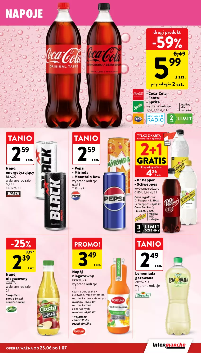 Gazetka promocyjna Intermarche - Gazetka Intermarche - ważna 25.06 do 01.07.2026 - strona 31 - produkty: Coca-Cola, Fa, Fanta, Fortuna, Gra, Lack, Lemoniada, Mirinda, Napój, Napoje, Pepsi, Por, Schweppes, Sprite
