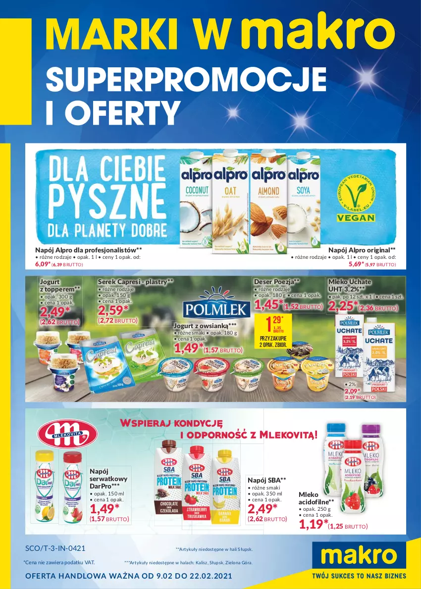 Gazetka promocyjna Makro - [Oferta specjalna] Marki w MAKRO - ważna 09.02 do 22.02.2021 - strona 1 - produkty: Alpro, Deser, Gin, Jogurt, Mleko, Napój, Ser, Serek, Top