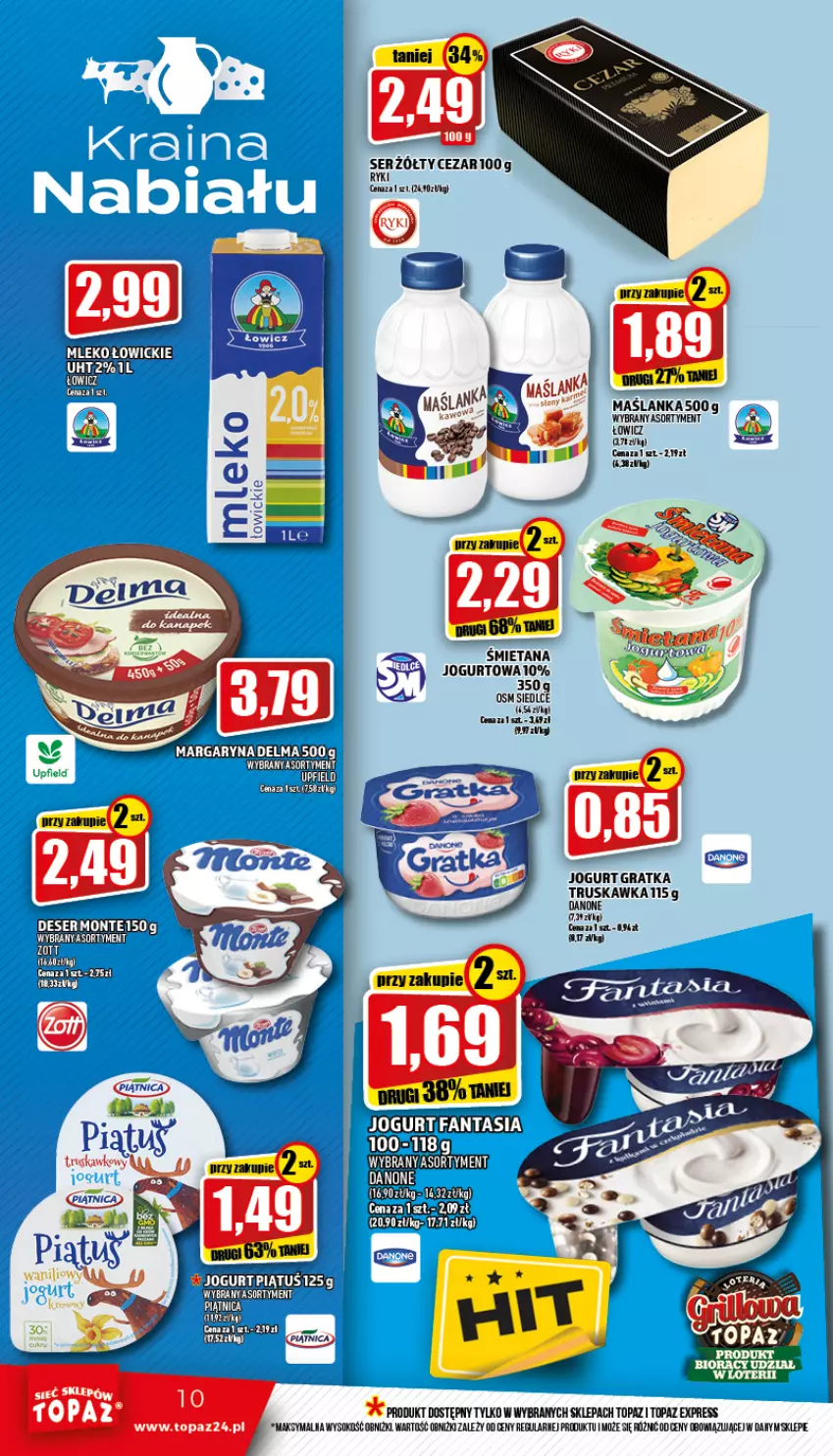 Gazetka promocyjna Topaz - Gazetka - ważna 02.06 do 08.06.2022 - strona 10 - produkty: Deser, Fa, Fanta, Gra, Jogurt, Kawa, Maślanka, Mleko, Monte, Piątnica, Ser, Sok, Top