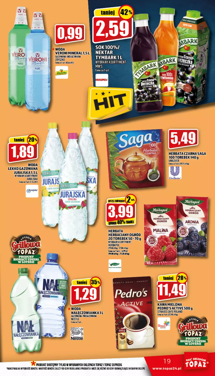 Gazetka promocyjna Topaz - Gazetka - ważna 02.06 do 08.06.2022 - strona 19 - produkty: Herbata, Herbata czarna, LG, Mus, Nałęczowianka, Nektar, Saga, Sok, Top, Tymbark