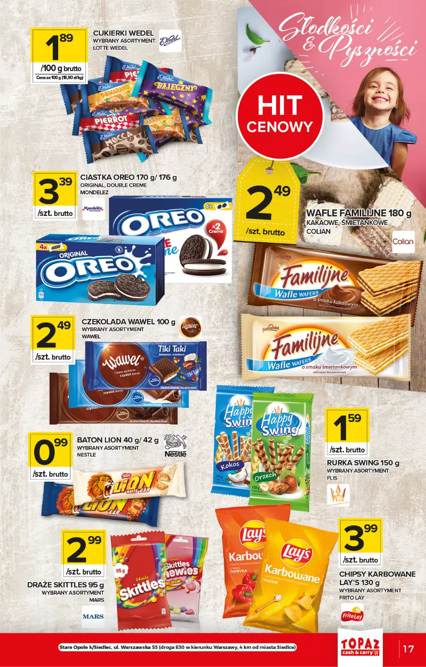 Gazetka promocyjna Topaz - Gazetka - ważna 27.05 do 02.06.2021 - strona 17 - produkty: Baton, Chipsy, Ciastka, Cukier, Cukierki, Gin, Lion, Mars, Oreo