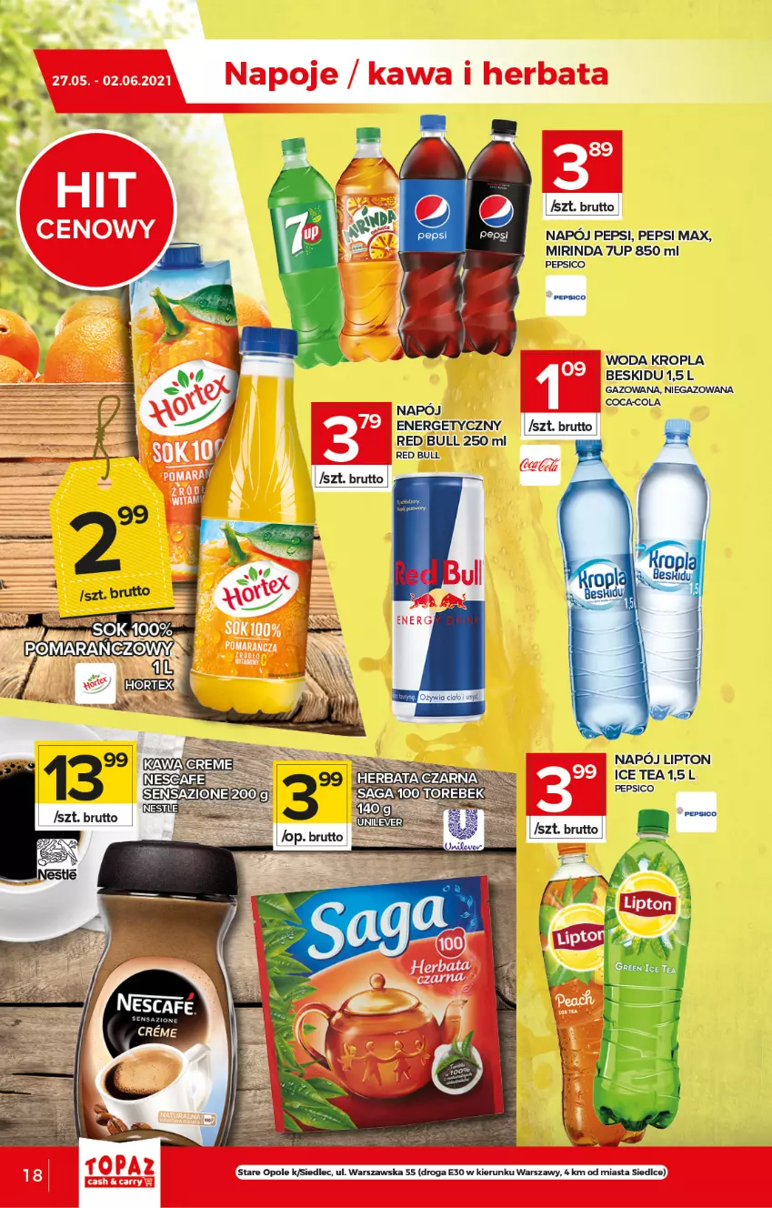 Gazetka promocyjna Topaz - Gazetka - ważna 27.05 do 02.06.2021 - strona 18 - produkty: 7up, Ice tea, Lipton, Mirinda, Napój, Pepsi, Pepsi max, Red Bull, Woda