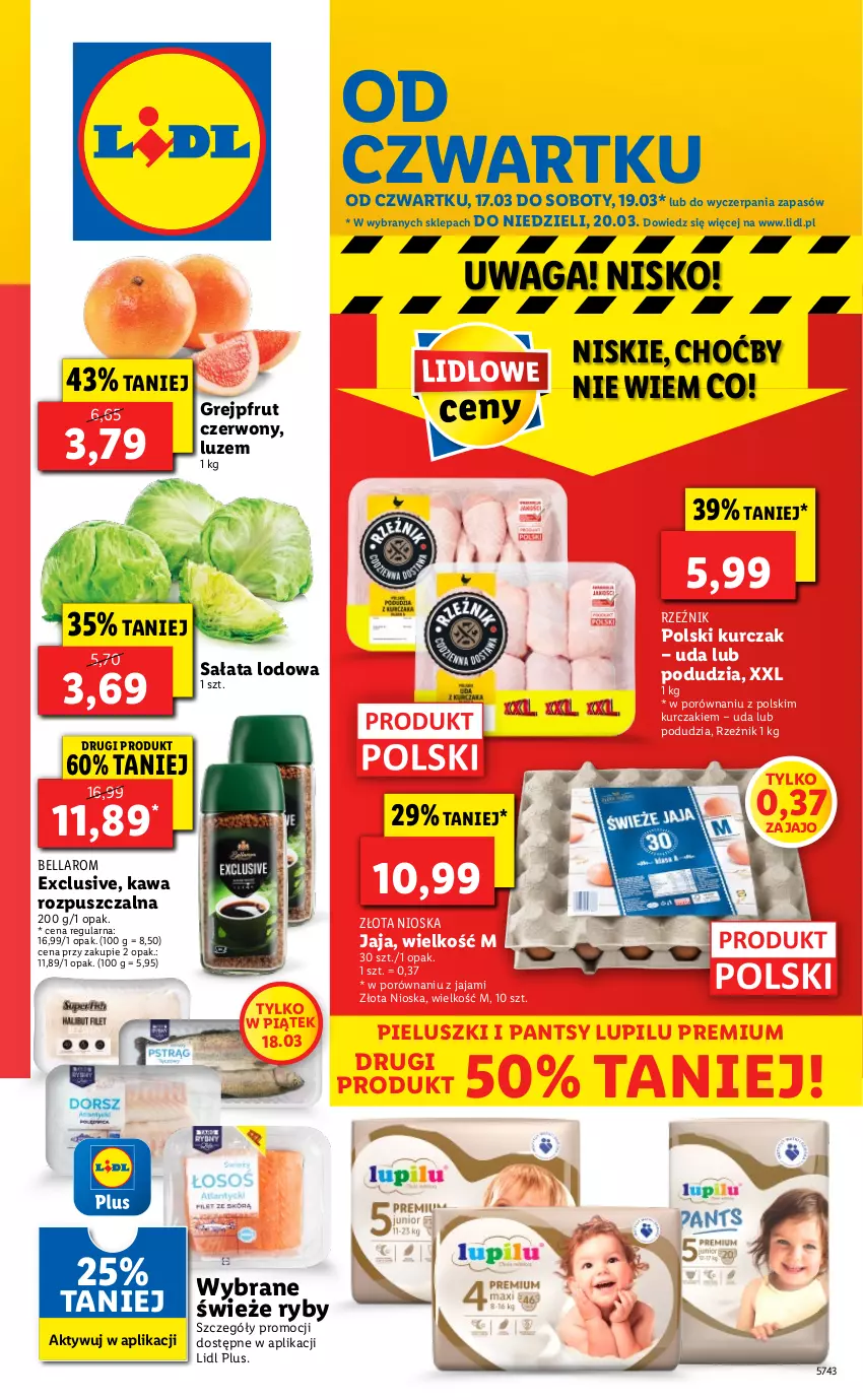 Gazetka promocyjna Lidl - GAZETKA - ważna 17.03 do 20.03.2022 - strona 1 - produkty: Bell, Bella, Grejpfrut, Jaja, Kawa, Kawa rozpuszczalna, Kurczak, Por, Sałat, Sałata lodowa, Waga