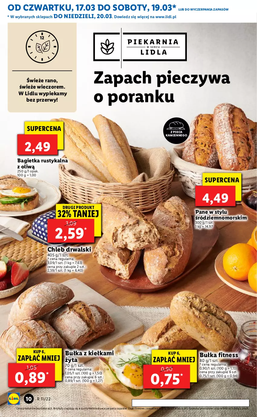 Gazetka promocyjna Lidl - GAZETKA - ważna 17.03 do 20.03.2022 - strona 10 - produkty: Bagietka, Bułka, Bułka fitness, Chleb, Piec, Por, Rust