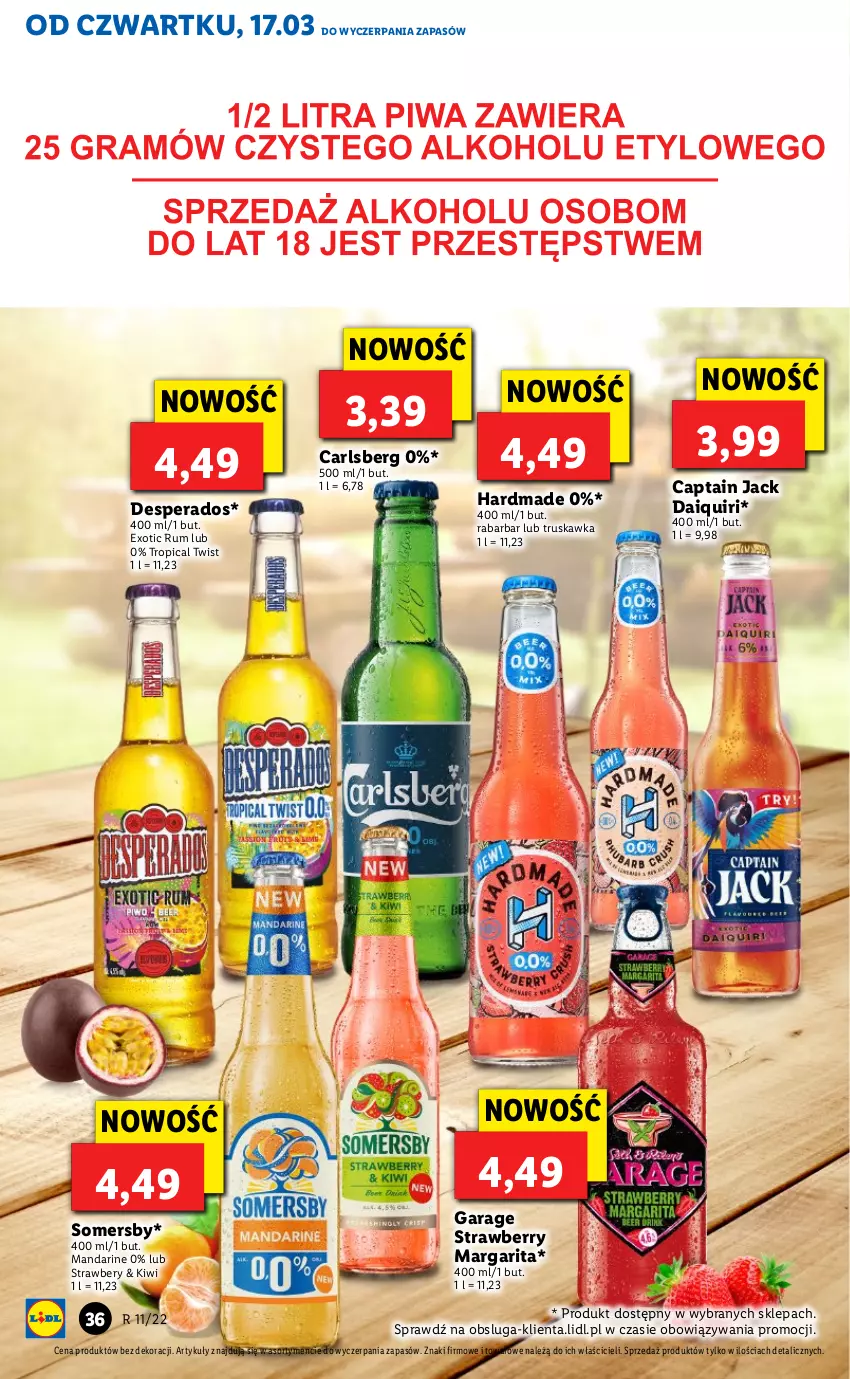 Gazetka promocyjna Lidl - GAZETKA - ważna 17.03 do 20.03.2022 - strona 36 - produkty: Captain Jack, Carlsberg, Desperados, Kiwi, Rum, Somersby, Tropical