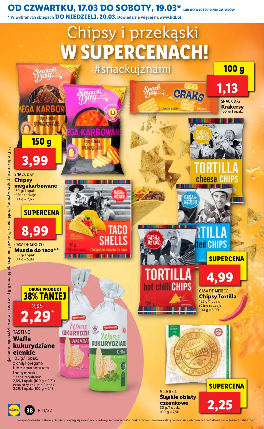 Gazetka promocyjna Lidl - GAZETKA - ważna 17.03 do 20.03.2022 - strona 38 - produkty: Bell, Chipsy, Krakersy, Mus, Tortilla