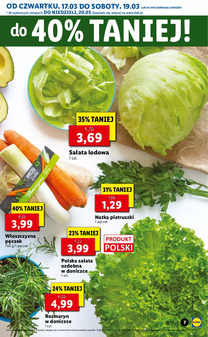 Gazetka promocyjna Lidl - GAZETKA - ważna 17.03 do 20.03.2022 - strona 7 - produkty: Natka pietruszki, Sałat, Sałata lodowa, Włoszczyzna pęczek