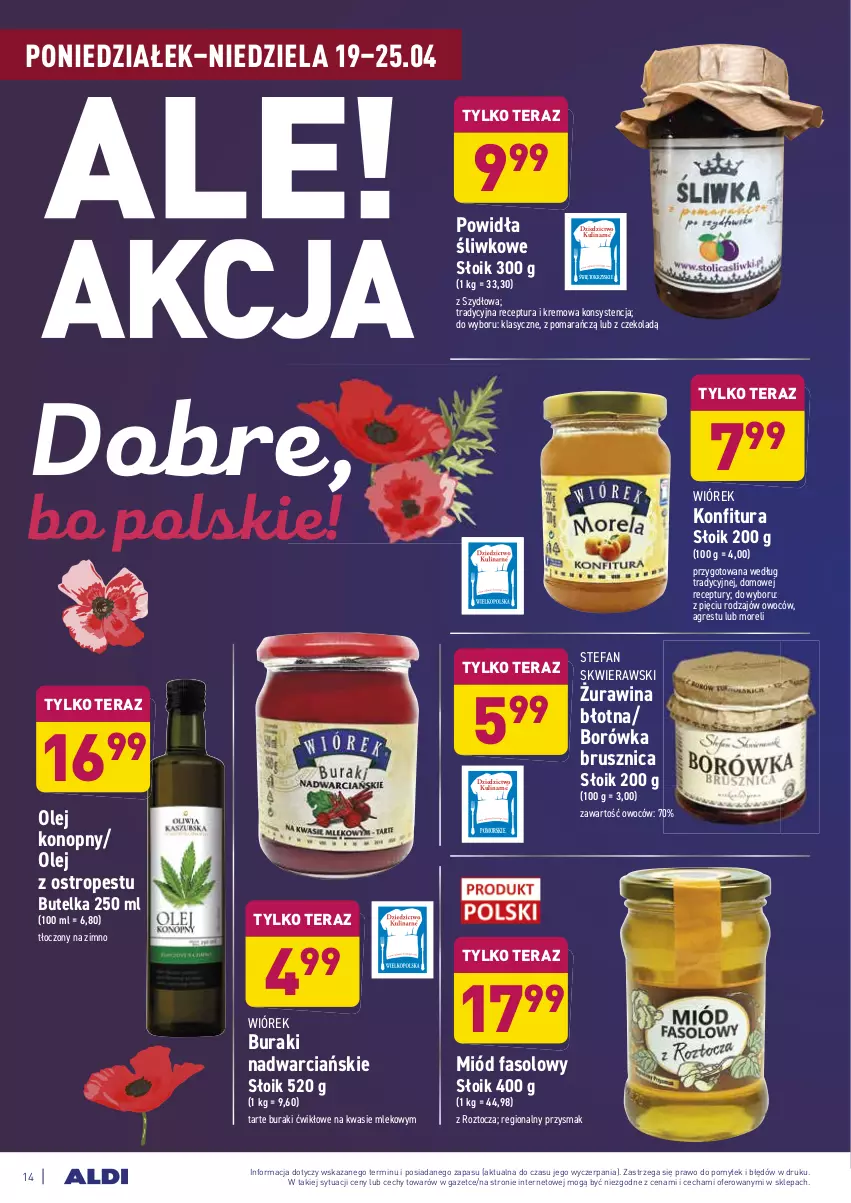 Gazetka promocyjna Aldi - Ale akcja - ważna 19.04 do 25.04.2021 - strona 14 - produkty: Borówka, Borówka brusznica, Buraki, Fa, Gres, Konfitura, Miód, Mleko, Olej, Ostropes, Tera