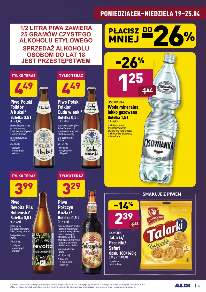 Gazetka promocyjna Aldi - Ale akcja - ważna 19.04 do 25.04.2021 - strona 17 - produkty: Cisowianka, Fa, Gin, Gra, Lajkonik, O nas, Owoce, Piwa, Piwo, Precelki, Tera, Woda, Woda mineralna