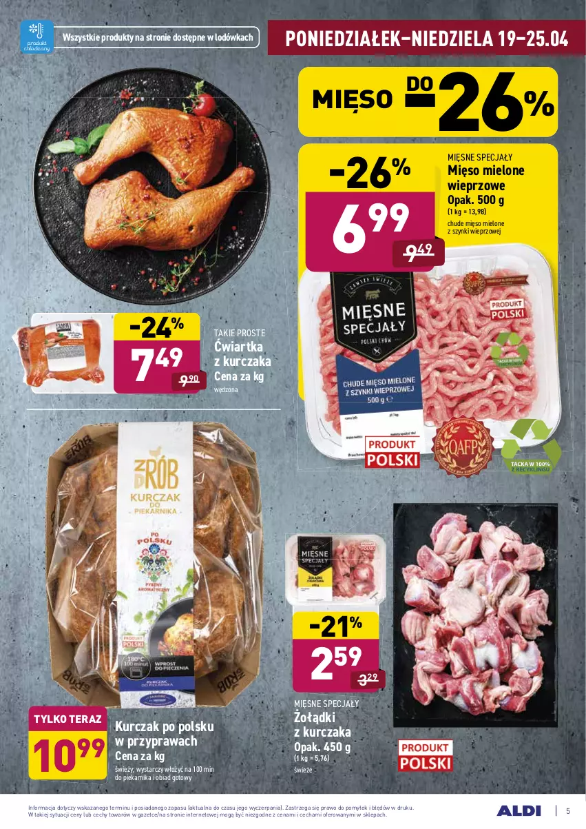 Gazetka promocyjna Aldi - Ale akcja - ważna 19.04 do 25.04.2021 - strona 5 - produkty: Kurczak, Lodówka, Mięsne specjały, Mięso, Mięso mielone, Mięso mielone z szynki, Piekarnik, Tera