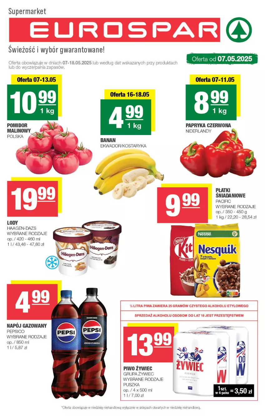 Gazetka promocyjna Spar - EuroSpar - ważna 04.05 do 14.05.2025 - strona 1 - produkty: Cif, Danio, Lody, Napój, Napój gazowany, Papryka, Papryka czerwona, Pepsi, Piwo, Pomidor malinowy