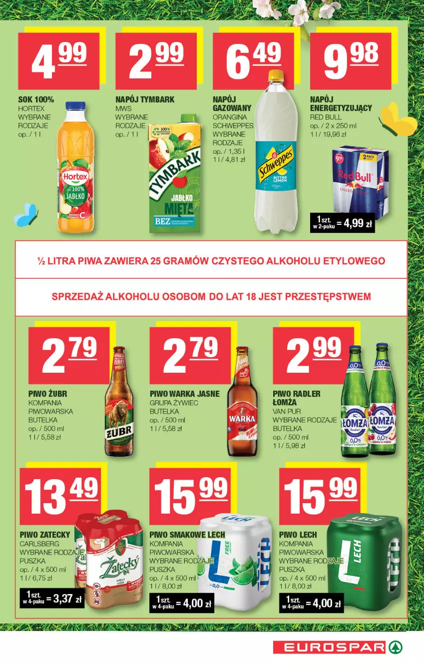 Gazetka promocyjna Spar - EuroSpar - ważna 04.05 do 14.05.2025 - strona 11 - produkty: Carlsberg, Gin, Hortex, Napój, Piwo, Pur, Radler, Red Bull, Schweppes, Sok, Tymbark, Warka