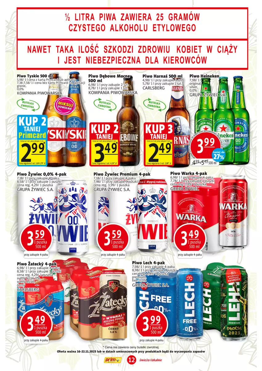 Gazetka promocyjna Prim Market - ważna 16.11 do 22.11.2023 - strona 12 - produkty: Carlsberg, Gin, Harnaś, Piwo, Rura, Tyskie, Warka