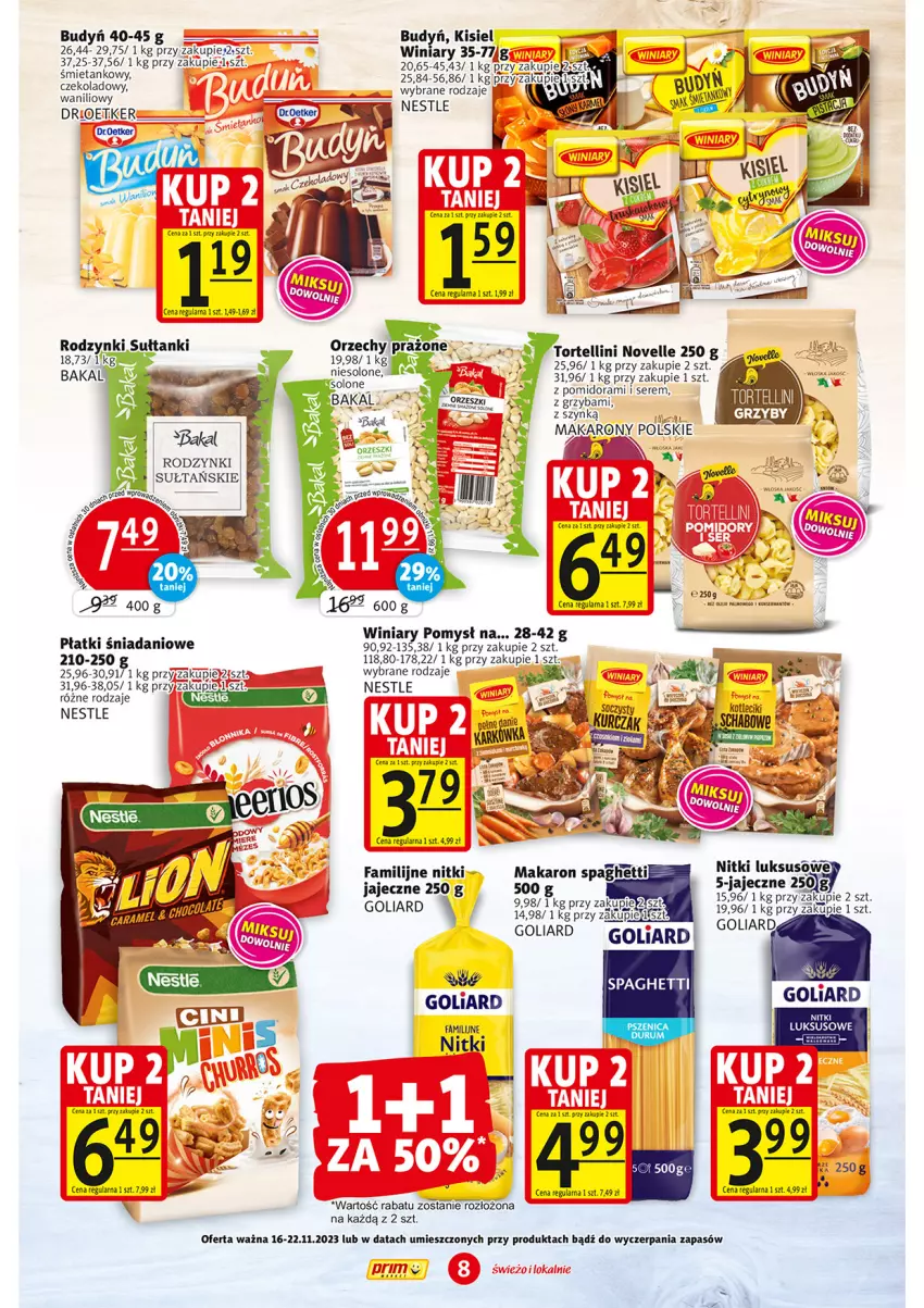 Gazetka promocyjna Prim Market - ważna 16.11 do 22.11.2023 - strona 8 - produkty: Budyń, Danio, Fa, Goliard, Kisiel, Makaron, Rodzynki, Rum, Ser, Spaghetti, Winiary