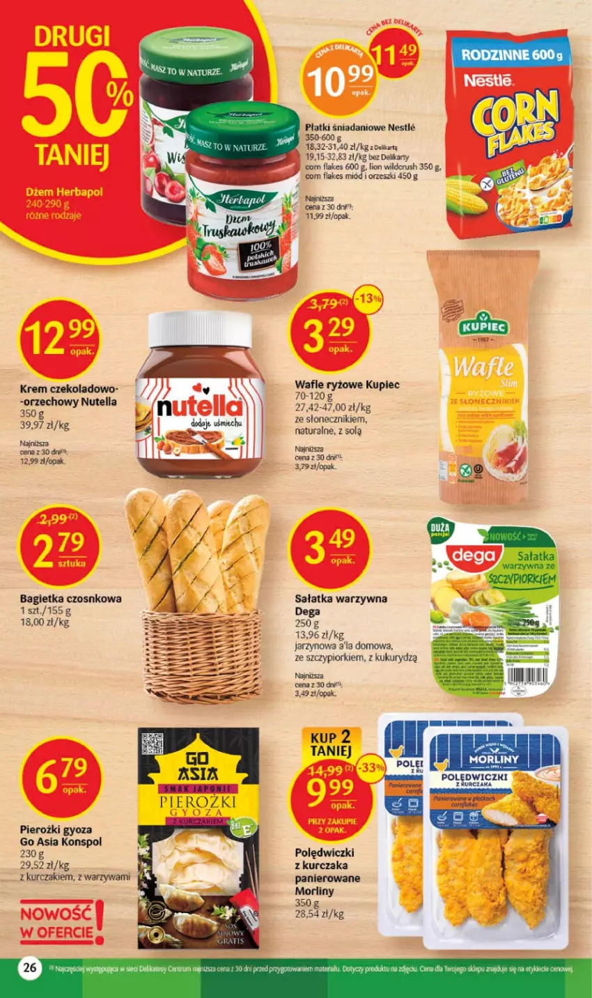 Gazetka promocyjna Delikatesy Centrum - Gazetka DC16 - ważna 27.04 do 03.05.2023 - strona 26 - produkty: Bagietka, Bagietka czosnkowa, Corn flakes, Danio, Dega, Fa, Kurczak, Lion, Miód, Morliny, Nutella, Orzeszki, Sałat, Sałatka, Sałatka warzywna, Warzywa