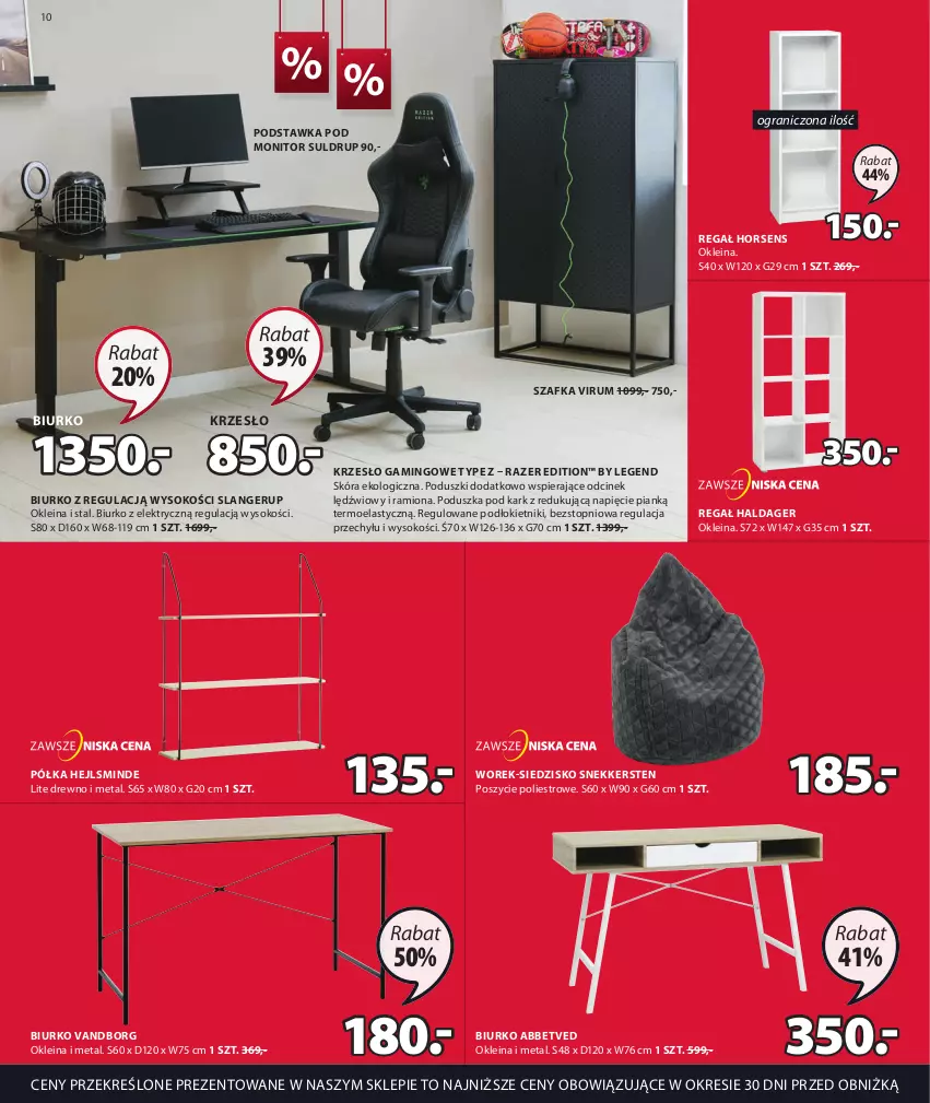 Gazetka promocyjna Jysk - Oferta tygodnia - ważna 21.06 do 25.07.2023 - strona 11 - produkty: Biurko, Gra, Krzesło, Monitor, Poduszka, Poduszka pod kark, Półka, Razer, Regał, Rum, Siedzisko, Sok, Szafka, Top