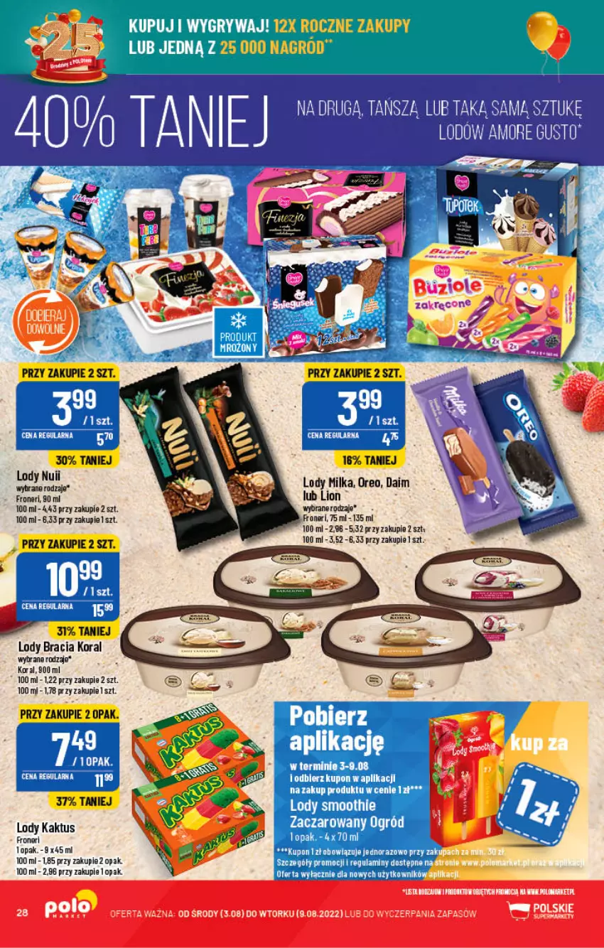 Gazetka promocyjna PoloMarket - Gazetka pomocyjna - ważna 03.08 do 09.08.2022 - strona 28 - produkty: Kaktus, Lion, Lody, Milka, Oreo