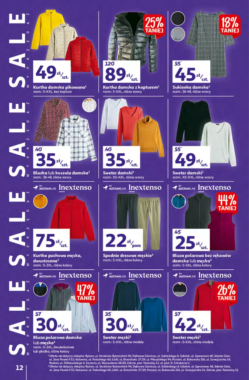 Gazetka promocyjna Auchan - Małe Ceny Hipermarkety - ważna 04.01 do 12.01.2022 - strona 12 - produkty: Acer, Bluza, Bluza polarowa, Cars, Dres, Kurtka, Spodnie, Spodnie dresowe, Sukienka, Sweter