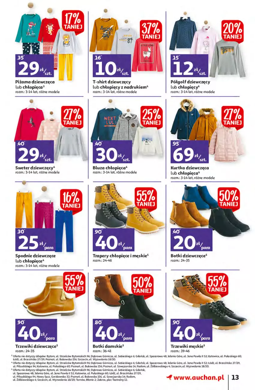 Gazetka promocyjna Auchan - Małe Ceny Hipermarkety - ważna 04.01 do 12.01.2022 - strona 13 - produkty: Acer, Bluza, Botki, Cars, Kurtka, Piżama, Spodnie, Sweter, T-shirt