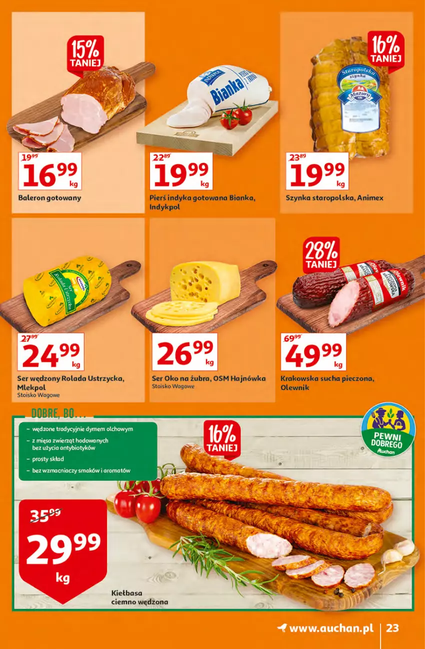 Gazetka promocyjna Auchan - Małe Ceny Hipermarkety - ważna 04.01 do 12.01.2022 - strona 23 - produkty: Bianka, Kiełbasa, Olewnik, Piec, Rolada, Rolada Ustrzycka, Ser, Szynka