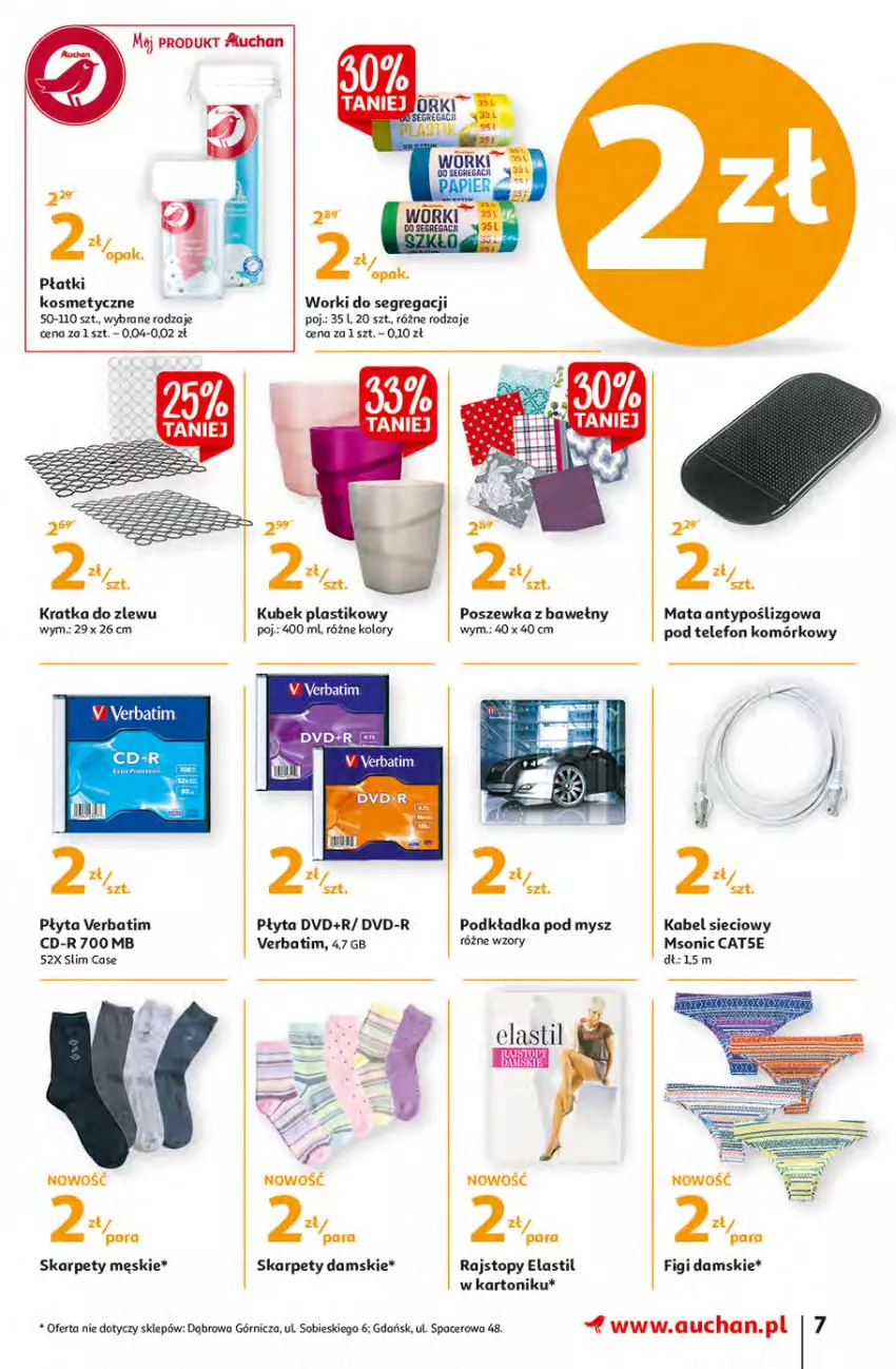 Gazetka promocyjna Auchan - Małe Ceny Hipermarkety - ważna 04.01 do 12.01.2022 - strona 7 - produkty: Acer, Figi, Karp, Kubek, Mysz, Płatki kosmetyczne, Płyta, Podkład, Podkładka, Podkładka pod mysz, Poszewka, Rajstopy, Telefon, Tonik, Top, Zlew