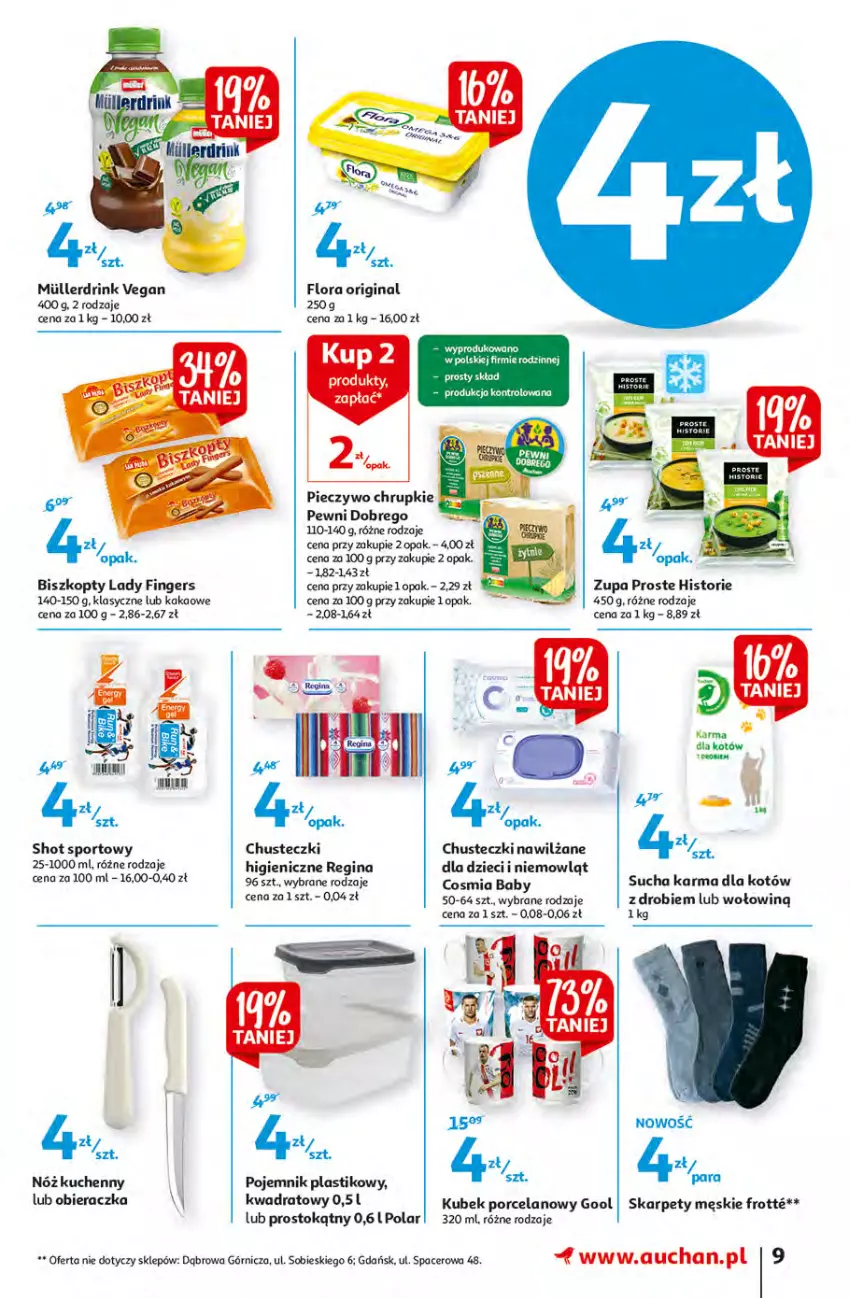 Gazetka promocyjna Auchan - Małe Ceny Hipermarkety - ważna 04.01 do 12.01.2022 - strona 9 - produkty: Acer, Biszkopty, Chrupki, Chusteczki, Dzieci, Fa, Flora, Gin, Kakao, Karp, Kubek, Obieraczka, Piec, Pieczywo, Pieczywo chrupkie, Pojemnik, Pojemnik plastikowy, Por, Sport, Sucha karma, Zupa