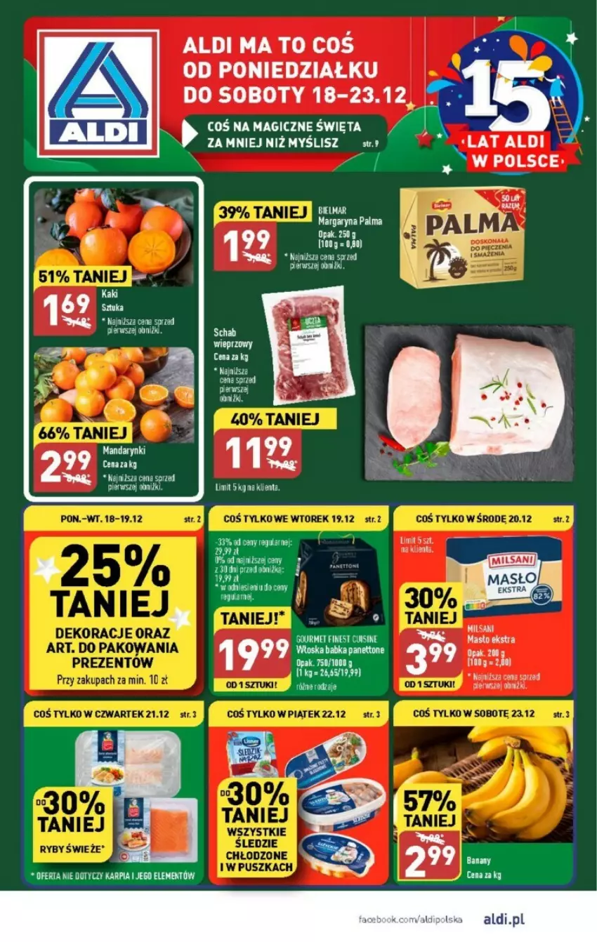 Gazetka promocyjna Aldi - ważna 18.12 do 23.12.2023 - strona 1 - produkty: Banany, Kaki, Karp, Mandarynki, Margaryna, Palma