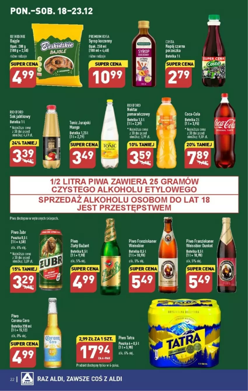 Gazetka promocyjna Aldi - ważna 18.12 do 23.12.2023 - strona 15 - produkty: Bajgle, Gra, Napój, Piwa, Piwo, Skaner, Syrop, Tatra