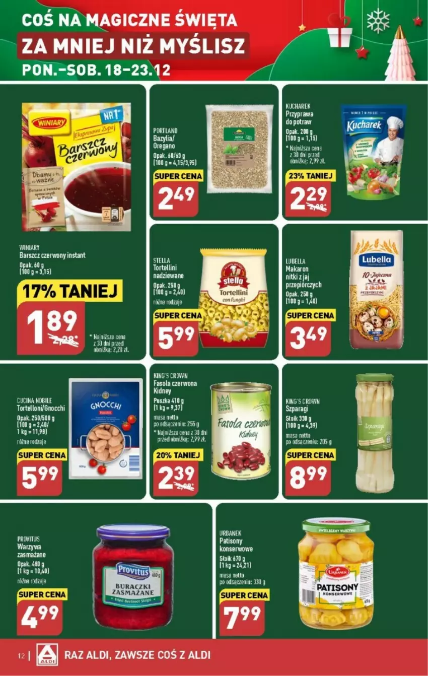 Gazetka promocyjna Aldi - ważna 18.12 do 23.12.2023 - strona 4 - produkty: Buraczki, Fa, Fasola, Kucharek, Makaron, Por, Ser, Winiary