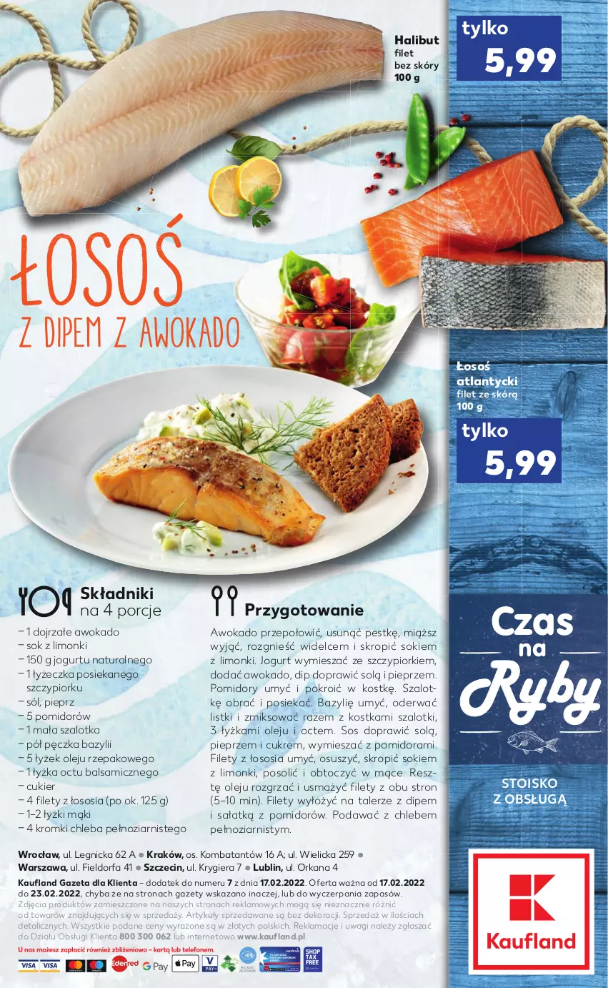 Gazetka promocyjna Kaufland - RYBY - ważna 17.02 do 23.02.2022 - strona 2 - produkty: Bazyl, Chleb, Cukier, Fa, Halibut, Jogurt, Olej, Orka, Pieprz, Pomidory, Por, Sałat, Sok, Sól, Sos, Szal, Talerz, Wagi