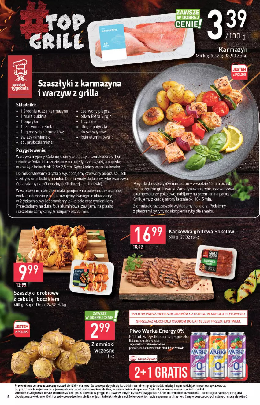 Gazetka promocyjna Stokrotka - Supermarket - ważna 17.08 do 23.08.2023 - strona 10 - produkty: Cars, Cebula, Cytryny, Folia aluminiowa, Gra, Grill, Mięso, Owoce, Papryka, Pieprz, Piwa, Piwo, Por, Sok, Sokołów, Sól, Talerz, Tusz, Warka, Warzywa, Ziemniaki