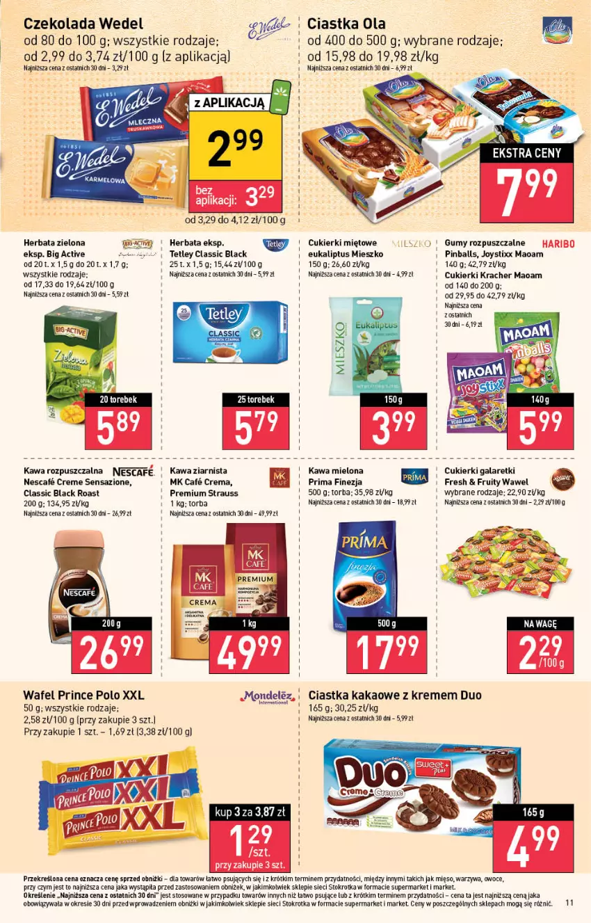 Gazetka promocyjna Stokrotka - Supermarket - ważna 17.08 do 23.08.2023 - strona 13 - produkty: Ciastka, Cukier, Cukierki, Czekolada, Gala, Galaretki, Haribo, Herbata, Kakao, Kawa, Kawa mielona, Kawa rozpuszczalna, Lack, Mięso, NBA, Owoce, Prima, Prince Polo, Tetley, Torba, Warzywa, Wawel