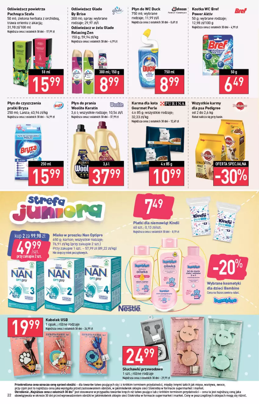 Gazetka promocyjna Stokrotka - Supermarket - ważna 17.08 do 23.08.2023 - strona 24 - produkty: Bref, Bryza, Duck, Dzieci, Fa, Herbata, Kindii, Kosmetyki dla dzieci, Mięso, Mleko, Mleko w proszku, NAN Optipro, Odświeżacz powietrza, Owoce, Pedigree, Płyn do prania, Płyn do wc, Pralki, Słuchawki, Szafa, Warzywa, Woolite