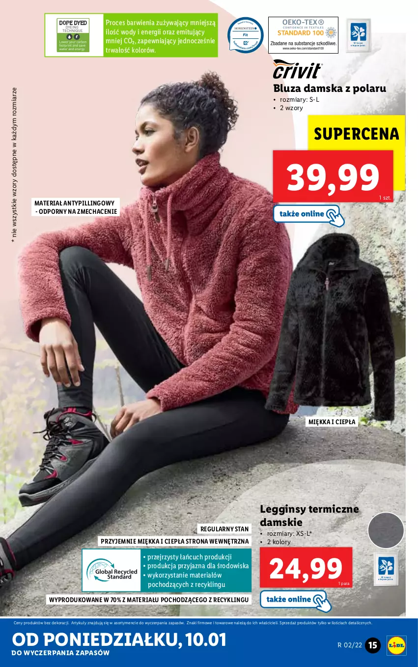 Gazetka promocyjna Lidl - GAZETKA - ważna 10.01 do 16.01.2022 - strona 15 - produkty: Bluza, Gin, Legginsy, Por