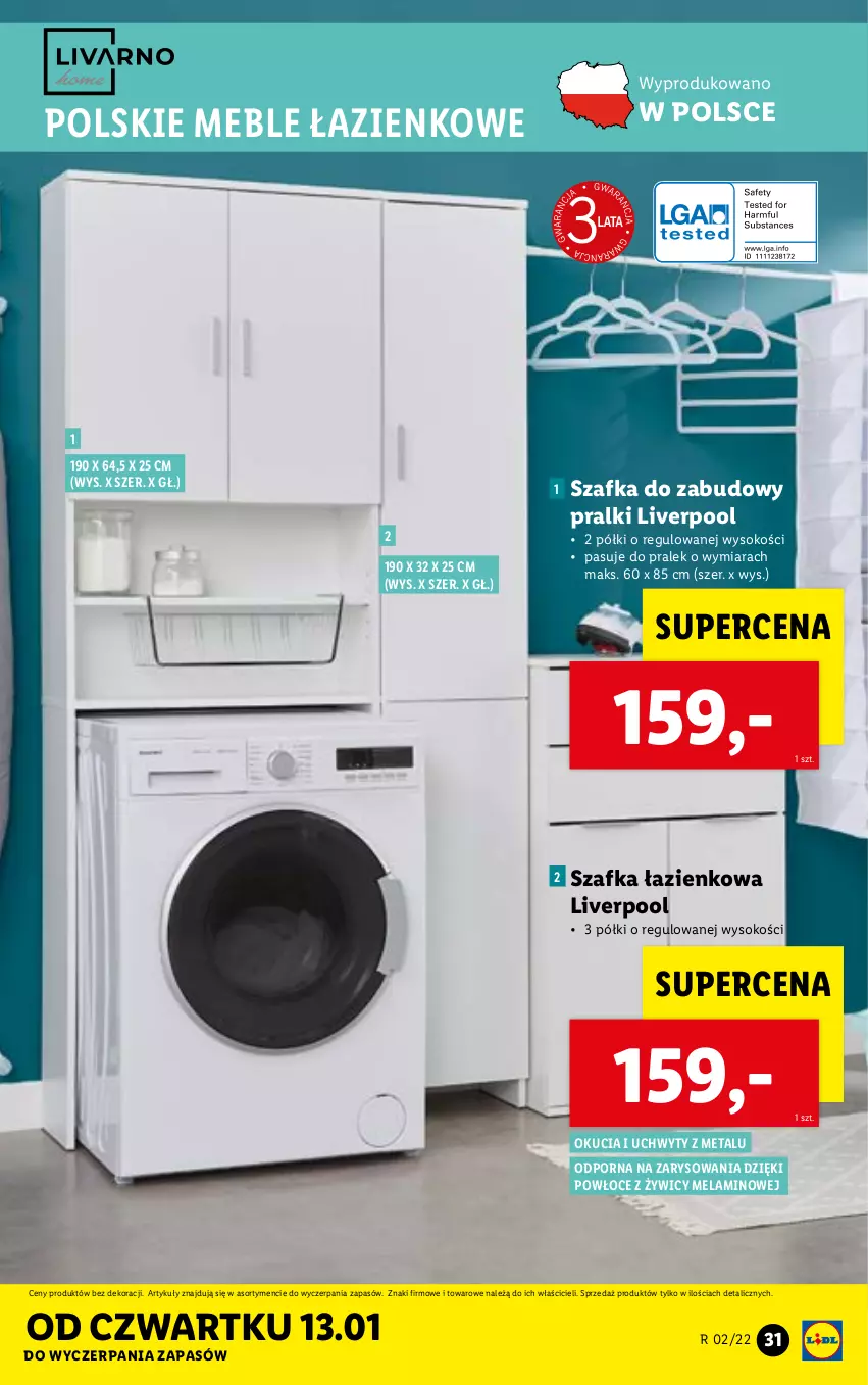 Gazetka promocyjna Lidl - GAZETKA - ważna 10.01 do 16.01.2022 - strona 31 - produkty: Meble, Meble łazienkowe, Por, Pralki, Sok, Szafka, Szafka łazienkowa, Uchwyty