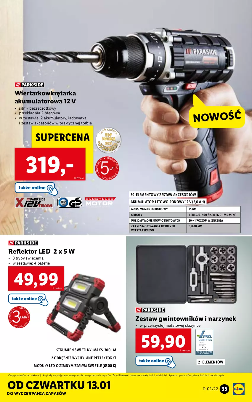 Gazetka promocyjna Lidl - GAZETKA - ważna 10.01 do 16.01.2022 - strona 35 - produkty: Akumulator, Control, Reflektor, Reflektor LED, Rum, Tarka, Warka, Wiertarkowkrętarka, Wkręt, Wkrętarka