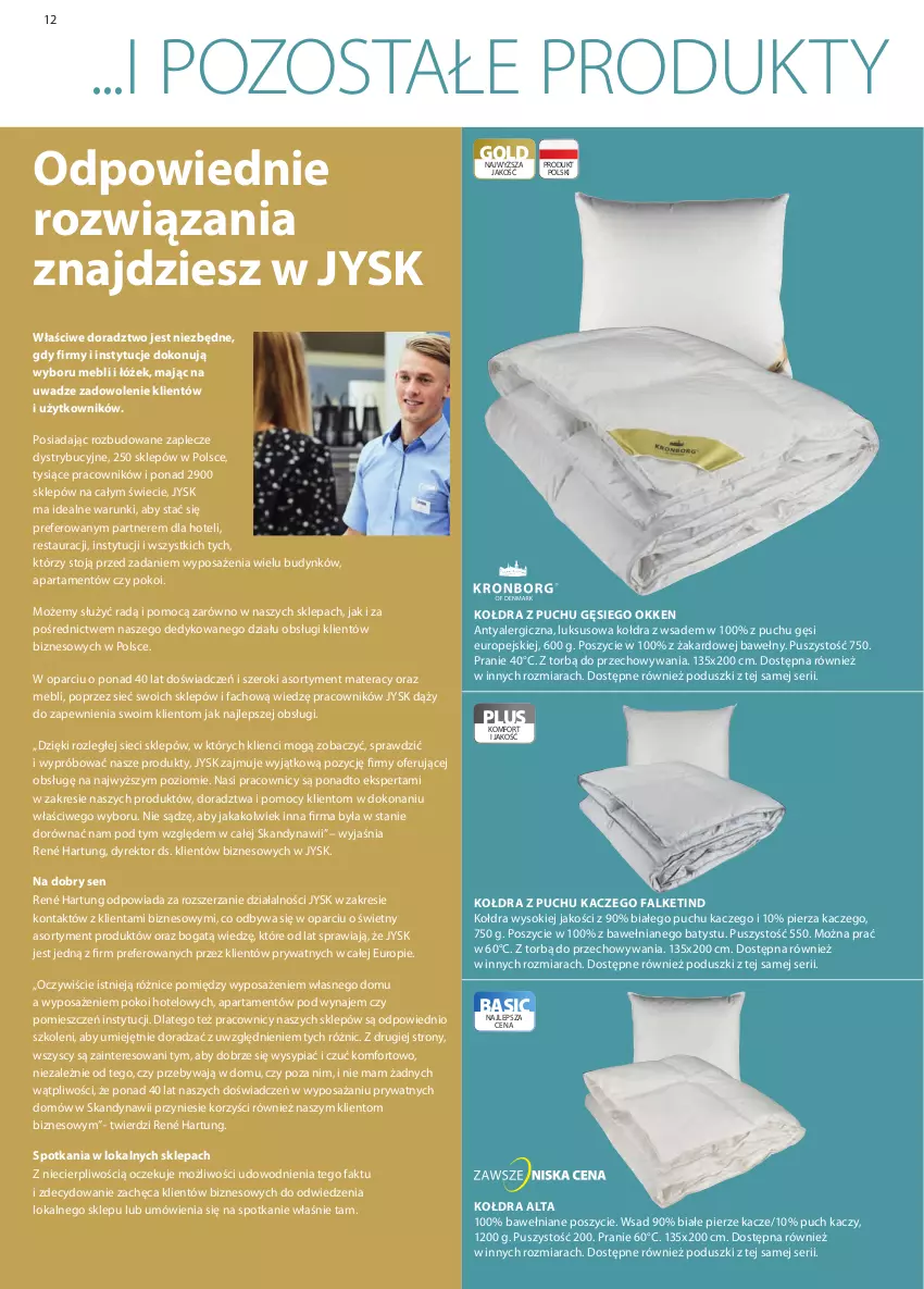 Gazetka promocyjna Jysk - Katalog Business to Business - ważna 01.09.2021 do 28.02.2022 - strona 12 - produkty: Fa, Kołdra, Kołdra z puchu, Materac, Ser, Sok, Tera