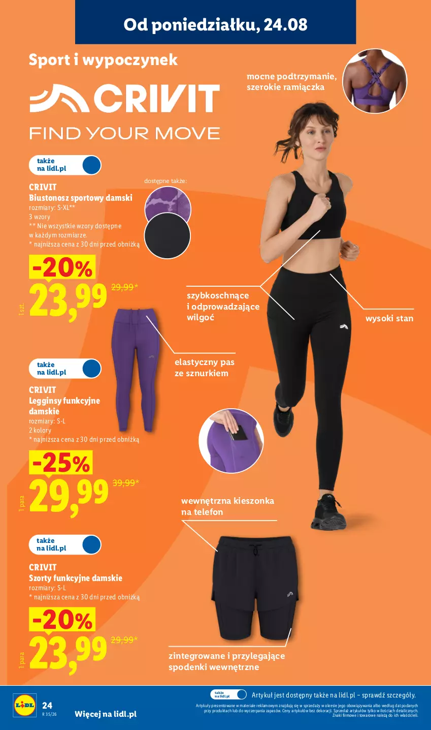 Gazetka promocyjna Lidl - Gazetka ważna od 24.08. do 30.08. - ważna 24.08 do 30.08.2026 - strona 30 - produkty: Biustonosz, Gin, Legginsy, LG, Por, Sok, Sport, Szorty, Telefon