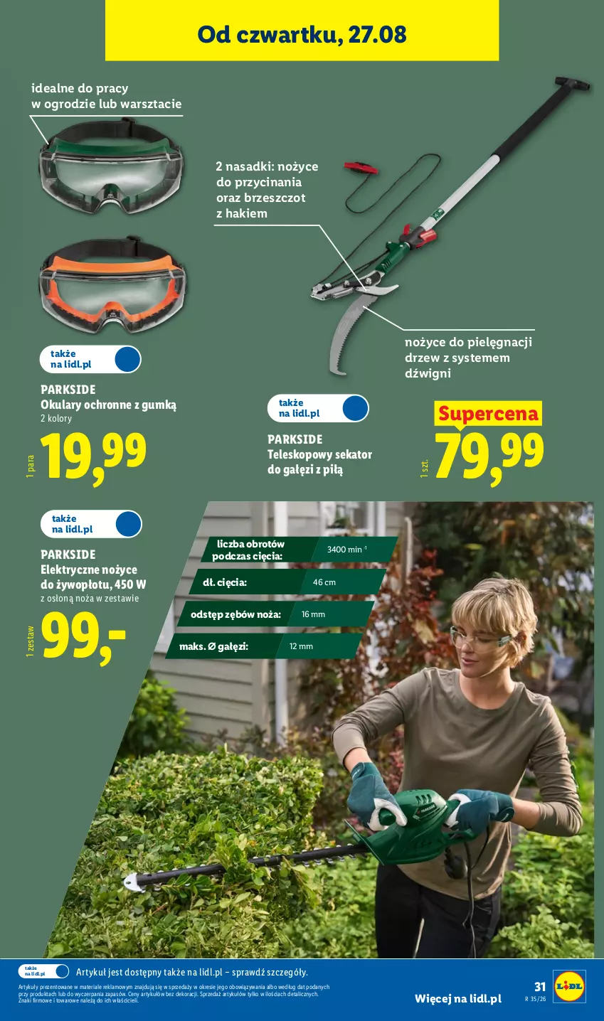 Gazetka promocyjna Lidl - Gazetka ważna od 24.08. do 30.08. - ważna 24.08 do 30.08.2026 - strona 37 - produkty: Dźwig, Noż, Nożyce, Okulary ochronne, Parkside, Sekator, Teleskop
