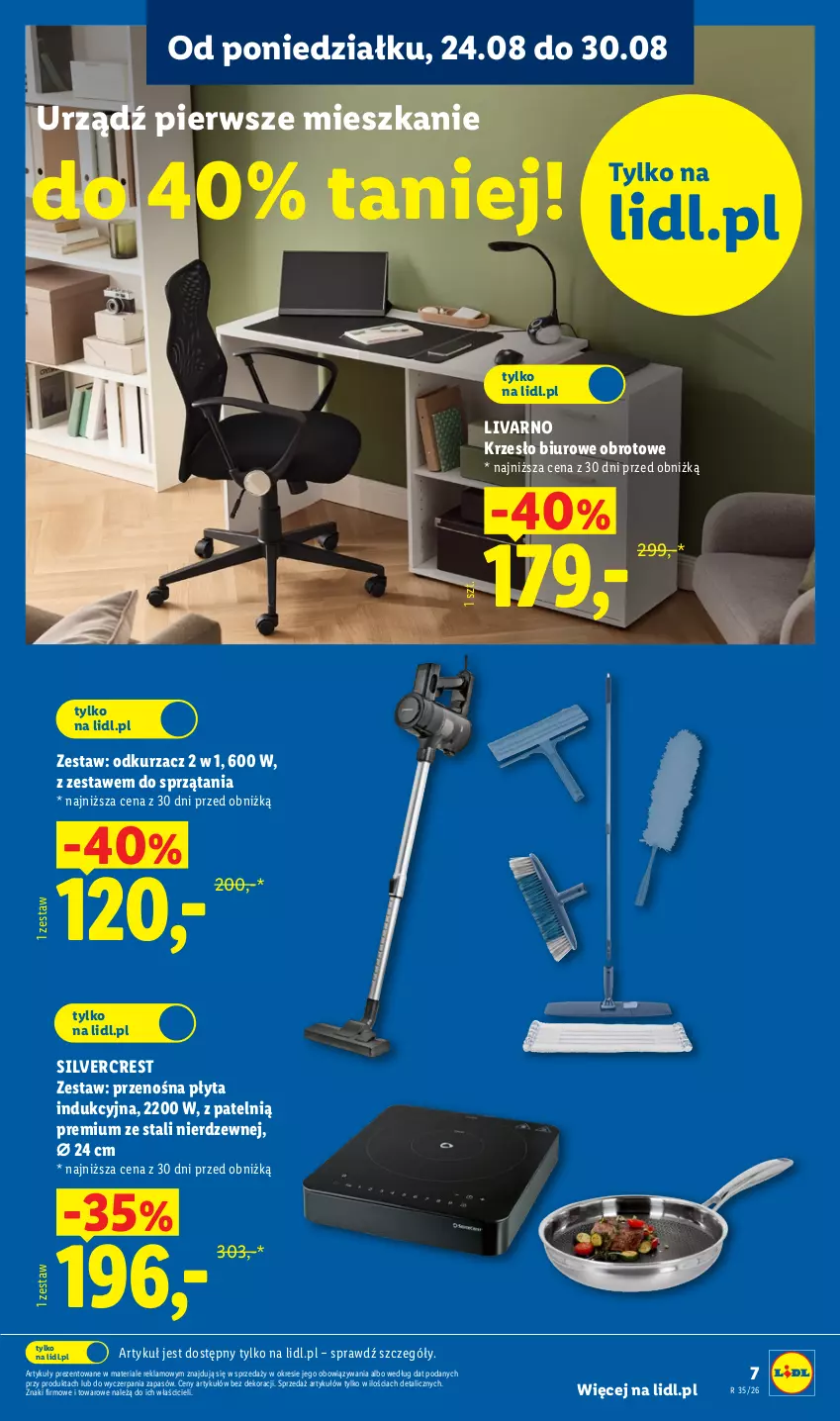 Gazetka promocyjna Lidl - Gazetka ważna od 24.08. do 30.08. - ważna 24.08 do 30.08.2026 - strona 7 - produkty: Biuro, Ivar, Krzesło, Odkurzacz, Płyta, Płyta indukcyjna, Przenośna płyta, Silvercrest